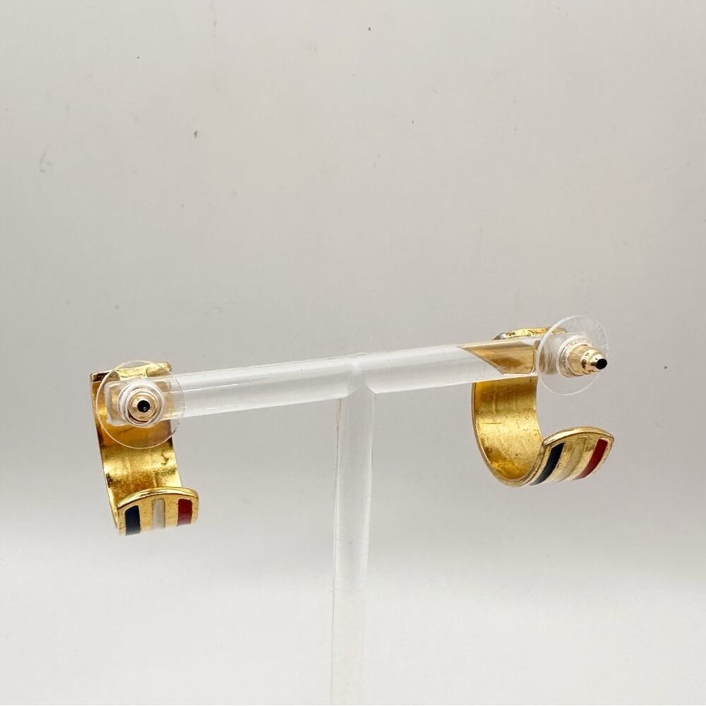 Avon American Glory Earring Costume Jewelry Gold Red White Blue Striped Hoop 90s - Picture 6 of 8